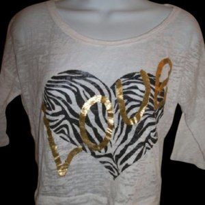 --- Shine White, black and Gold  Crop Top w Heart Jr Medium